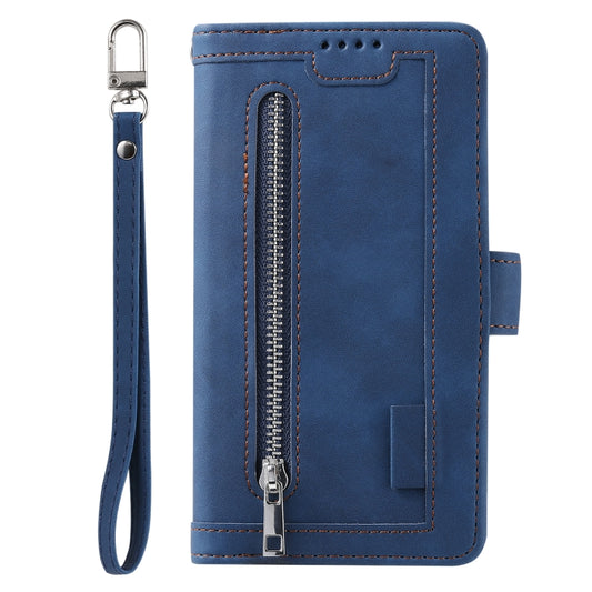 For Google Pixel 9 Pro XL Nine Card Zipper Bag Leather Phone Case with Lanyard(Blue) by buy2fix