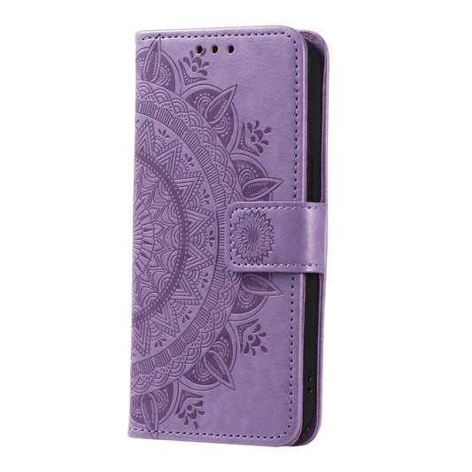 For Google Pixel 9 / 9 Pro Totem Flower Embossed Leather Phone Case with Lanyard(Purple) by buy2fix