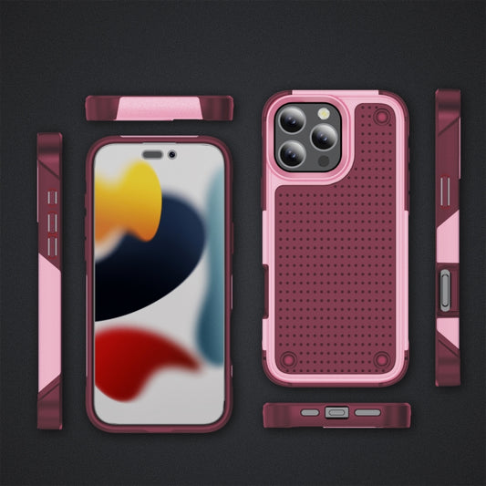 For iPhone 16 Pro Max PC + TPU Shockproof Protective Phone Case(Pink+Dark Red) by buy2fix