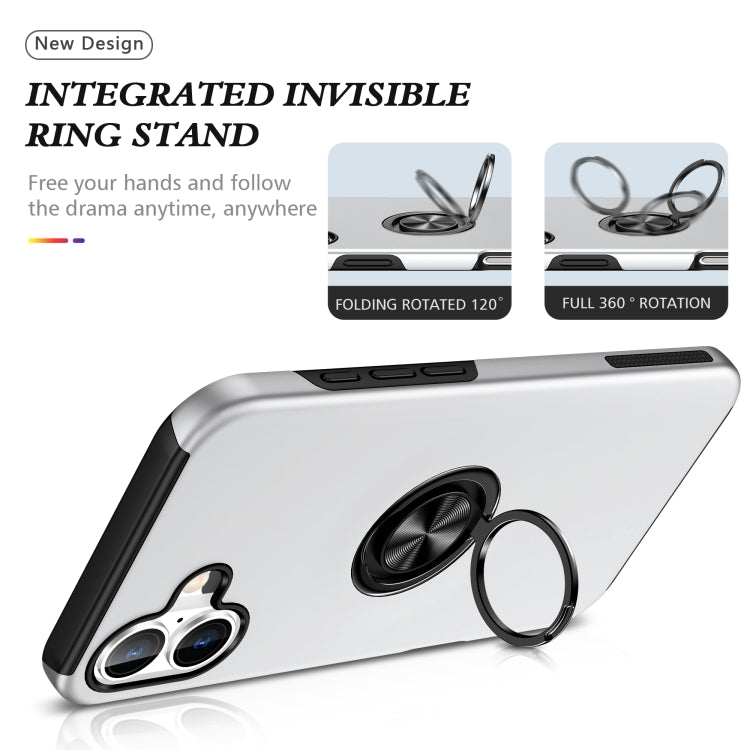 For iPhone 16 PC + TPU Magnetic Phone Case with Invisible Ring Holder(Silver) - iPhone 16 Cases by buy2fix | Online Shopping UK | buy2fix