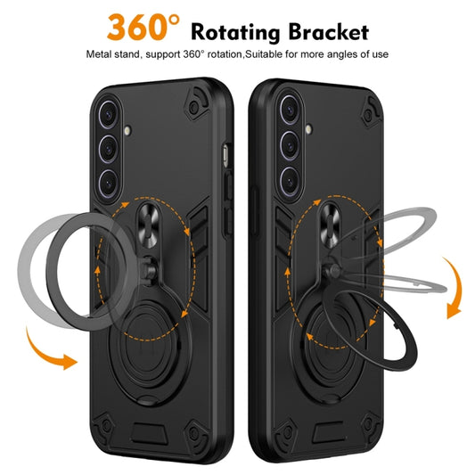 For Samsung Galaxy S25+ 5G Metal Ring 360 Degree Rotating Holder PC Hybrid TPU Phone Case(Black) by buy2fix
