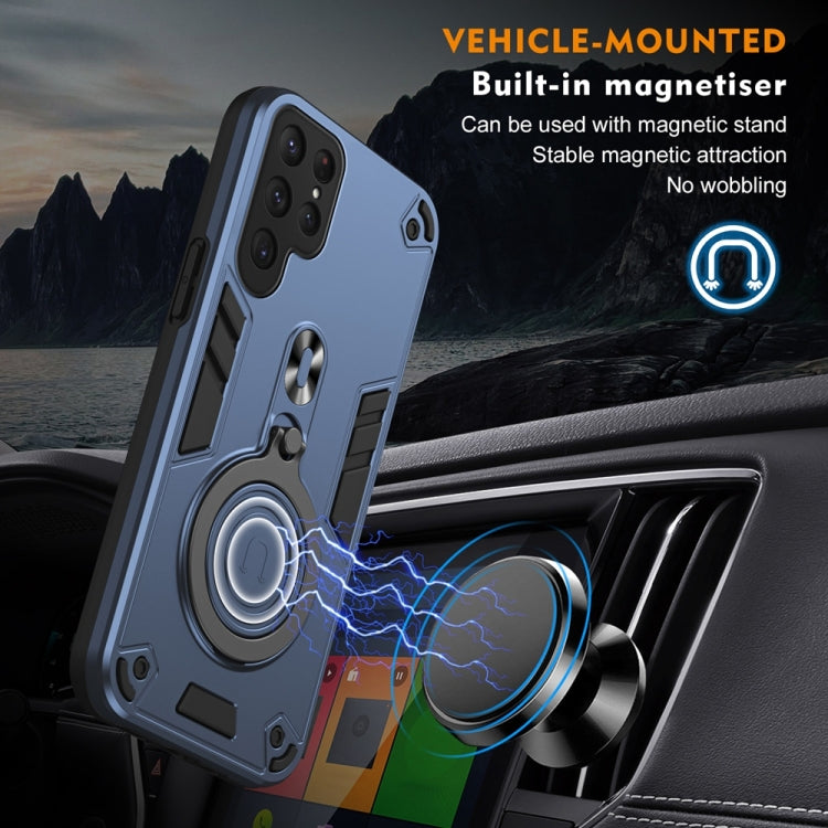 For Samsung Galaxy S25 Ultra 5G Metal Ring 360 Degree Rotating Holder PC Hybrid TPU Phone Case(Navy Blue) by buy2fix