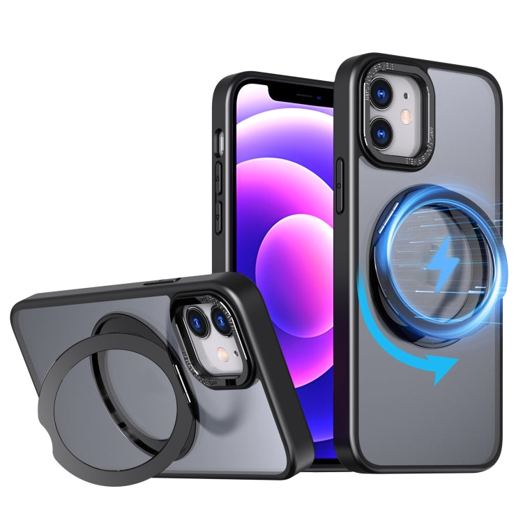 For iPhone 12 Wing Series MagSafe Magnetic Ring Holder Phone Case(Black) - iPhone 12 / 12 Pro Cases by buy2fix | Online Shopping UK | buy2fix