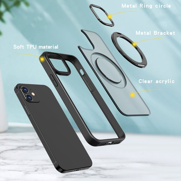 For iPhone 12 Wing Series MagSafe Magnetic Ring Holder Phone Case(Black) - iPhone 12 / 12 Pro Cases by buy2fix | Online Shopping UK | buy2fix