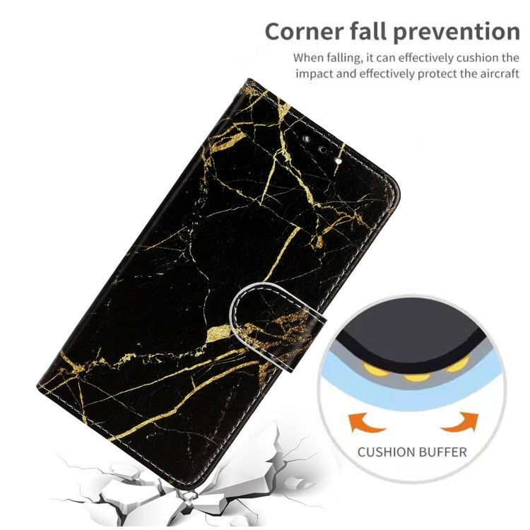 For iPhone 16 Pro Max Colored Drawing Marble Pattern Leather Phone Case(Black Gold Marble) by buy2fix