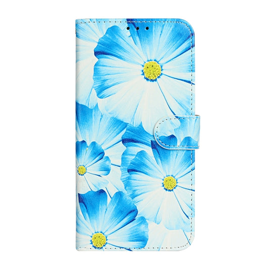 For iPhone 16 Pro Colored Drawing Marble Pattern Leather Phone Case(Blue Flower) by buy2fix