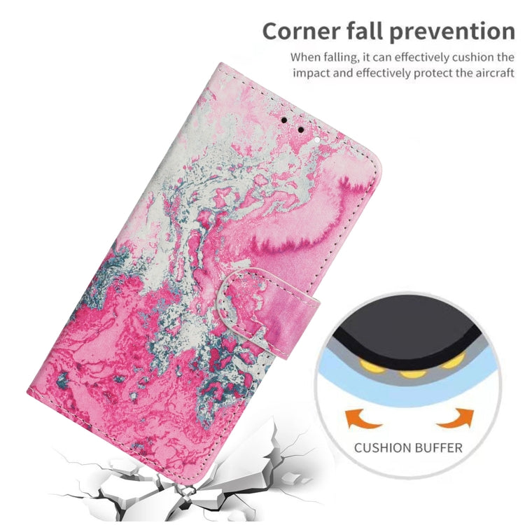 For iPhone 16 Pro Colored Drawing Marble Pattern Leather Phone Case(Pink Seawater) by buy2fix