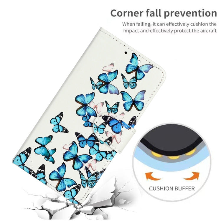 For iPhone 16 Plus Colored Drawing Marble Pattern Leather Phone Case(Little Blue Butterflies) by buy2fix