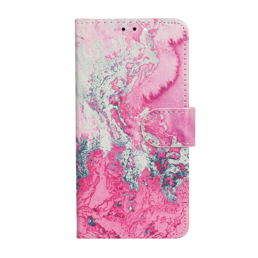 For iPhone 16 Plus Colored Drawing Marble Pattern Leather Phone Case(Pink Seawater) by buy2fix