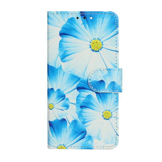 For iPhone 16 Colored Drawing Marble Pattern Leather Phone Case(Blue Flower) by buy2fix
