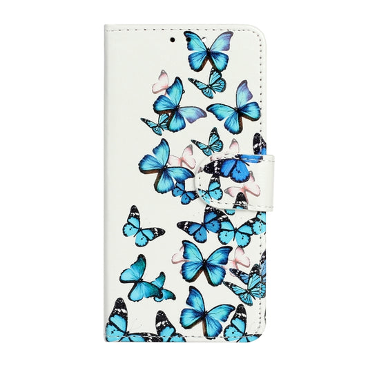 For iPhone 16 Colored Drawing Marble Pattern Leather Phone Case(Little Blue Butterflies) by buy2fix