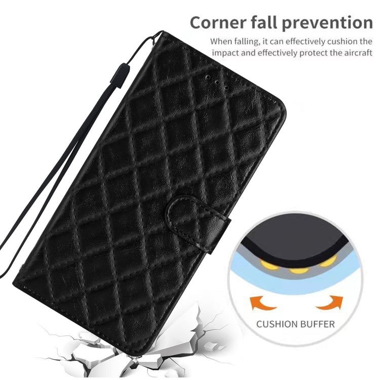 For iPhone 16 Pro Max Rhombus Lattice Texture Leather Phone Case(Black) by buy2fix