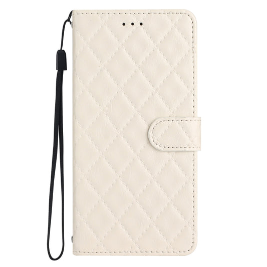 For iPhone 16 Pro Rhombus Lattice Texture Leather Phone Case(White) by buy2fix