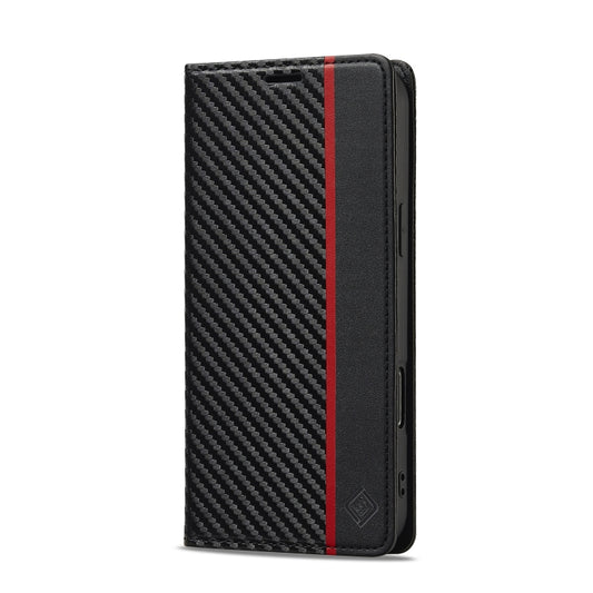 For iPhone 16 Pro LC.IMEEKE Carbon Fiber Leather Phone Case(Vertical Black) by LC.IMEEKE