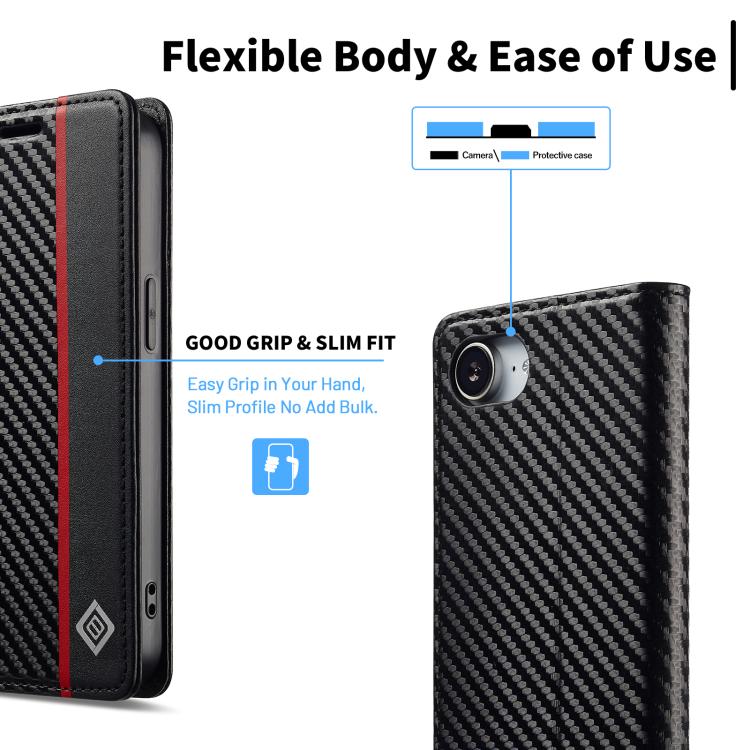For iPhone 16e LC.IMEEKE Carbon Fiber Leather Phone Case(Vertical Black) - iPhone 16e Cases by LC.IMEEKE | Online Shopping UK | buy2fix