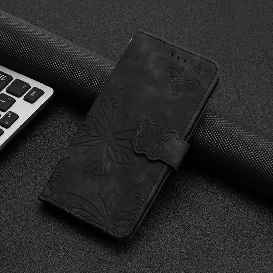 For iPhone 16 Pro Max Skin-feel Embossed Butterfly Leather Phone Case(Black) by buy2fix