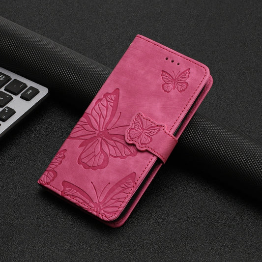 For iPhone 16 Pro Skin-feel Embossed Butterfly Leather Phone Case(Rose Red) by buy2fix