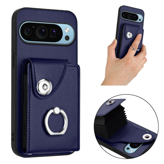 For Google Pixel 9 Pro XL Organ Card Bag Ring Holder Phone Case(Blue) by buy2fix