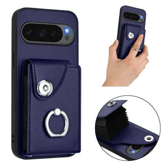 For Google Pixel 10 / 10 Pro Organ Card Bag Ring Holder Phone Case(Blue) - Google Cases by buy2fix | Online Shopping UK | buy2fix