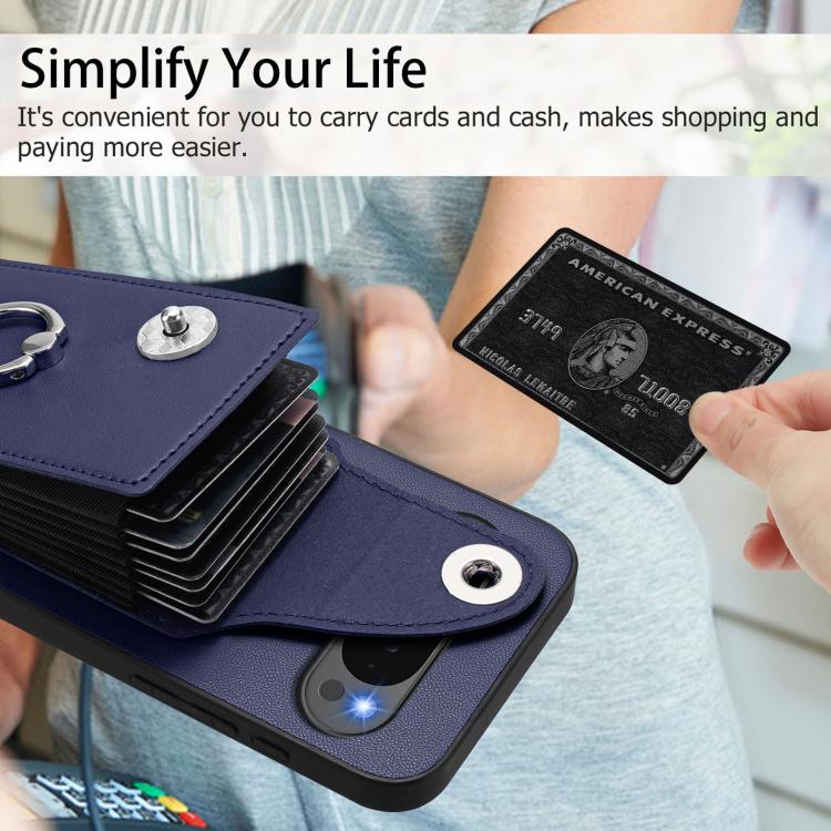 For Google Pixel 10 / 10 Pro Organ Card Bag Ring Holder Phone Case(Blue) - Google Cases by buy2fix | Online Shopping UK | buy2fix