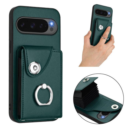 For Google Pixel 10 / 10 Pro Organ Card Bag Ring Holder Phone Case(Green) - Google Cases by buy2fix | Online Shopping UK | buy2fix