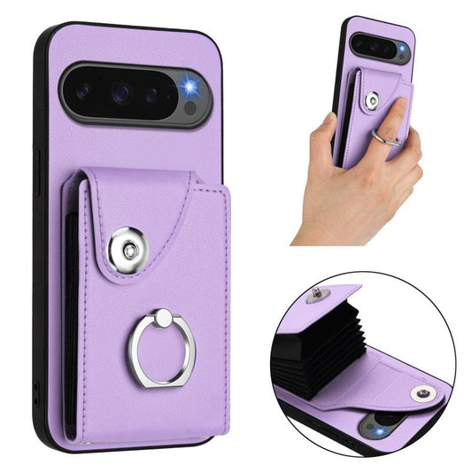 For Google Pixel 10 Pro XL Organ Card Bag Ring Holder Phone Case(Purple) - Google Cases by buy2fix | Online Shopping UK | buy2fix