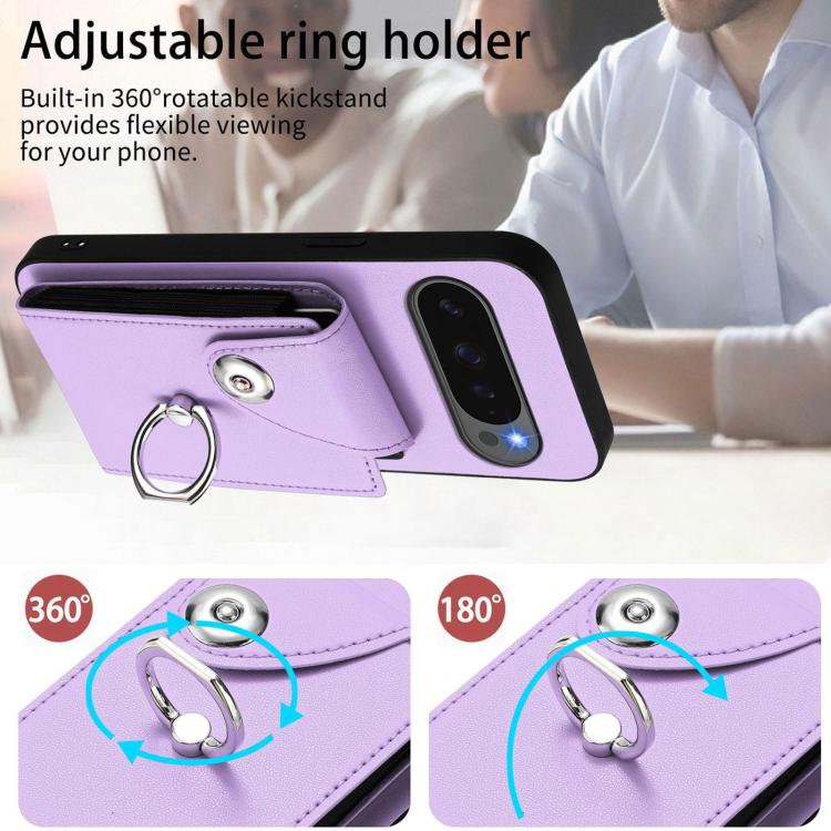 For Google Pixel 10 Pro XL Organ Card Bag Ring Holder Phone Case(Purple) - Google Cases by buy2fix | Online Shopping UK | buy2fix