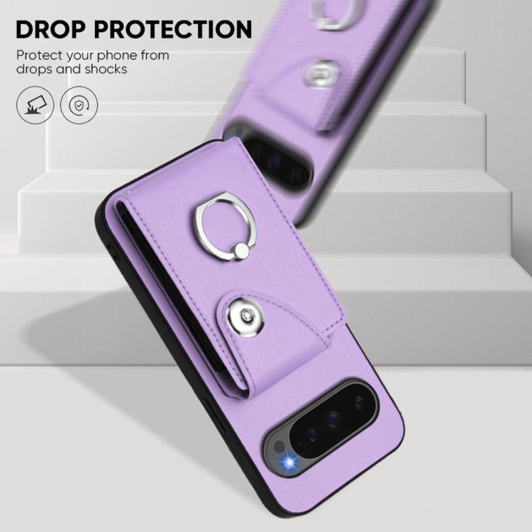 For Google Pixel 10 Pro XL Organ Card Bag Ring Holder Phone Case(Purple) - Google Cases by buy2fix | Online Shopping UK | buy2fix