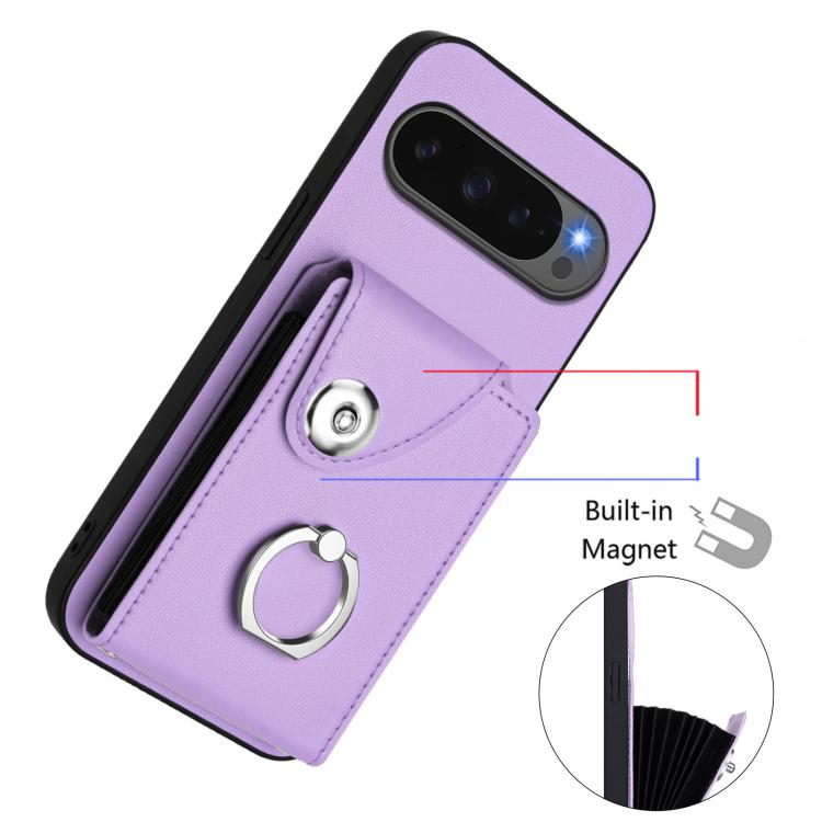 For Google Pixel 10 Pro XL Organ Card Bag Ring Holder Phone Case(Purple) - Google Cases by buy2fix | Online Shopping UK | buy2fix
