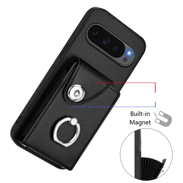 For Google Pixel 10 Pro XL Organ Card Bag Ring Holder Phone Case(Black) - Google Cases by buy2fix | Online Shopping UK | buy2fix
