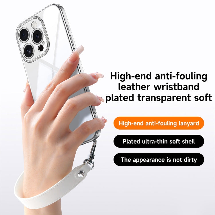For iPhone 16 Pro SULADA Electroplated Clear TPU Soft Frame Phone Case with Wrist Strap(Silver) - iPhone 16 Pro Cases by SULADA | Online Shopping UK | buy2fix