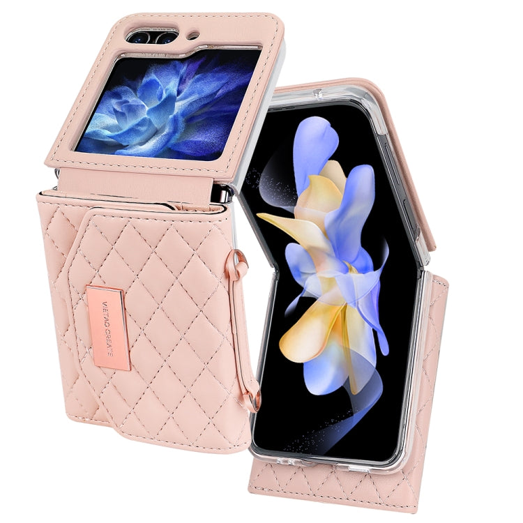 For Samsung Galaxy Z Flip6 / Flip7 FE VIETAO Rhombic Texture Wallet PU Phone Case with Long Lanyard(Pink) - Galaxy Z Flip6 5G Cases by VIETAO | Online Shopping UK | buy2fix