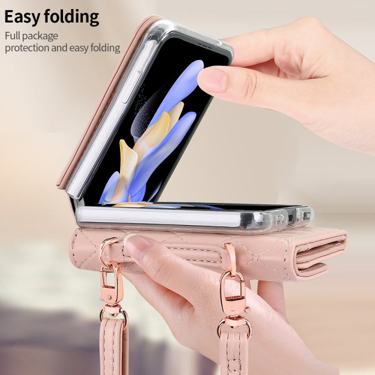 For Samsung Galaxy Z Flip6 / Flip7 FE VIETAO Rhombic Texture Wallet PU Phone Case with Long Lanyard(Pink) - Galaxy Z Flip6 5G Cases by VIETAO | Online Shopping UK | buy2fix