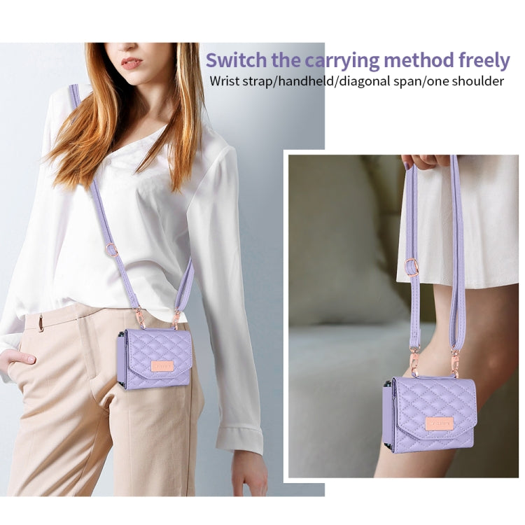 For Samsung Galaxy Z Flip6 / Flip7 FE VIETAO Rhombic Texture Wallet PU Phone Case with Long Lanyard(Purple) - Galaxy Z Flip6 5G Cases by VIETAO | Online Shopping UK | buy2fix