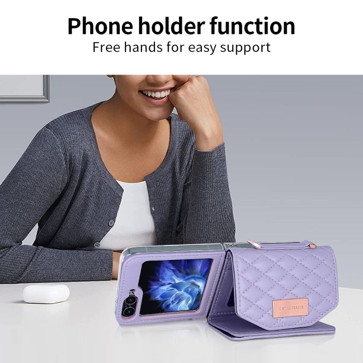 For Samsung Galaxy Z Flip6 / Flip7 FE VIETAO Rhombic Texture Wallet PU Phone Case with Long Lanyard(Purple) - Galaxy Z Flip6 5G Cases by VIETAO | Online Shopping UK | buy2fix