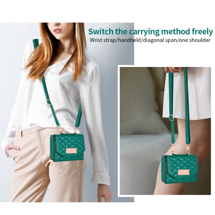 For Samsung Galaxy Z Flip5 VIETAO Rhombic Texture Wallet PU Phone Case with Long Lanyard(Green) - Galaxy Z Flip5 Cases by VIETAO | Online Shopping UK | buy2fix