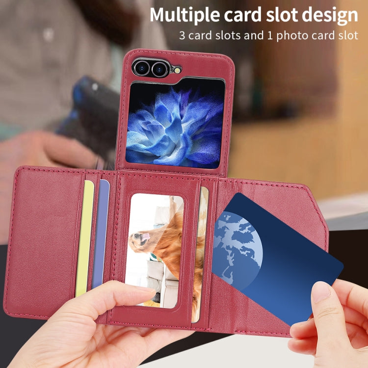 For Samsung Galaxy Z Flip5 VIETAO Rhombic Texture Wallet PU Phone Case with Long Lanyard(Red) - Galaxy Z Flip5 Cases by VIETAO | Online Shopping UK | buy2fix