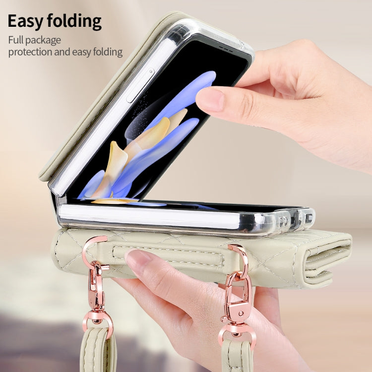 For Samsung Galaxy Z Flip4 VIETAO Rhombic Texture Wallet PU Phone Case with Long Lanyard(Beige) - Galaxy Z Flip4 5G Cases by VIETAO | Online Shopping UK | buy2fix