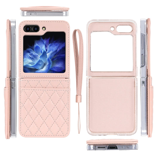 For Samsung Galaxy Z Flip6 / Flip7 FE VIETAO Rhombic Texture PU Card Slot Phone Case with Lanyard(Pink) - Galaxy Z Flip6 5G Cases by VIETAO | Online Shopping UK | buy2fix