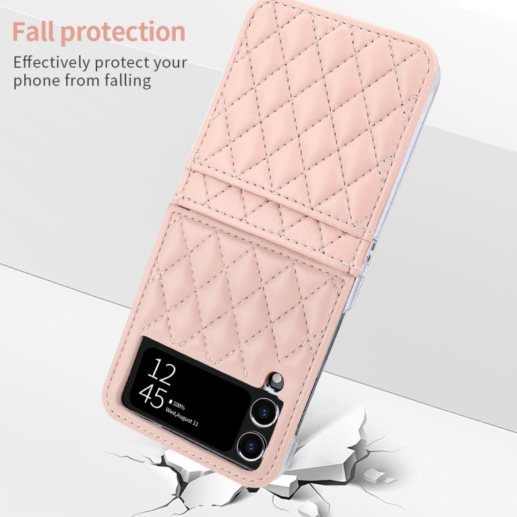 For Samsung Galaxy Z Flip4 VIETAO Rhombic Texture PU Card Slot Phone Case with Lanyard(Pink) - Galaxy Z Flip4 5G Cases by VIETAO | Online Shopping UK | buy2fix