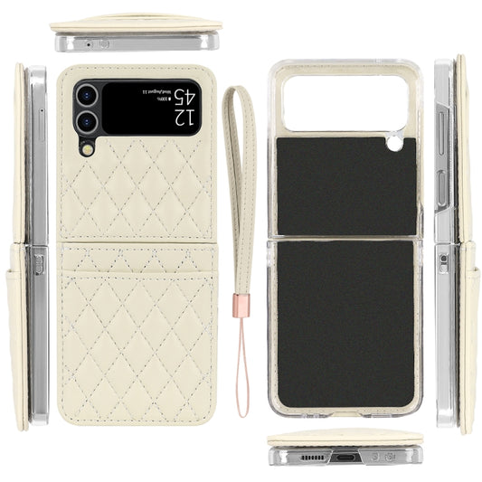 For Samsung Galaxy Z Flip4 VIETAO Rhombic Texture PU Card Slot Phone Case with Lanyard(Beige) - Galaxy Z Flip4 5G Cases by VIETAO | Online Shopping UK | buy2fix