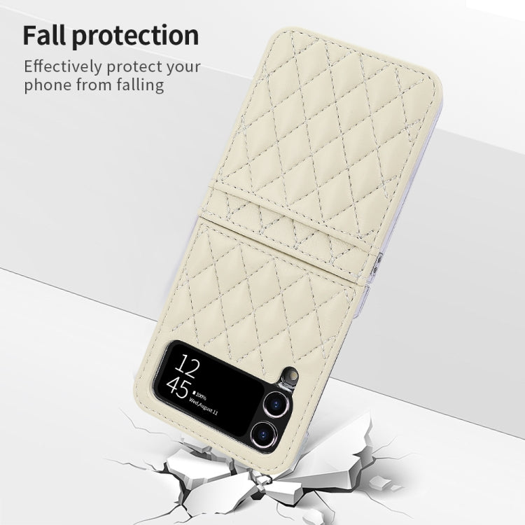For Samsung Galaxy Z Flip4 VIETAO Rhombic Texture PU Card Slot Phone Case with Lanyard(Beige) - Galaxy Z Flip4 5G Cases by VIETAO | Online Shopping UK | buy2fix