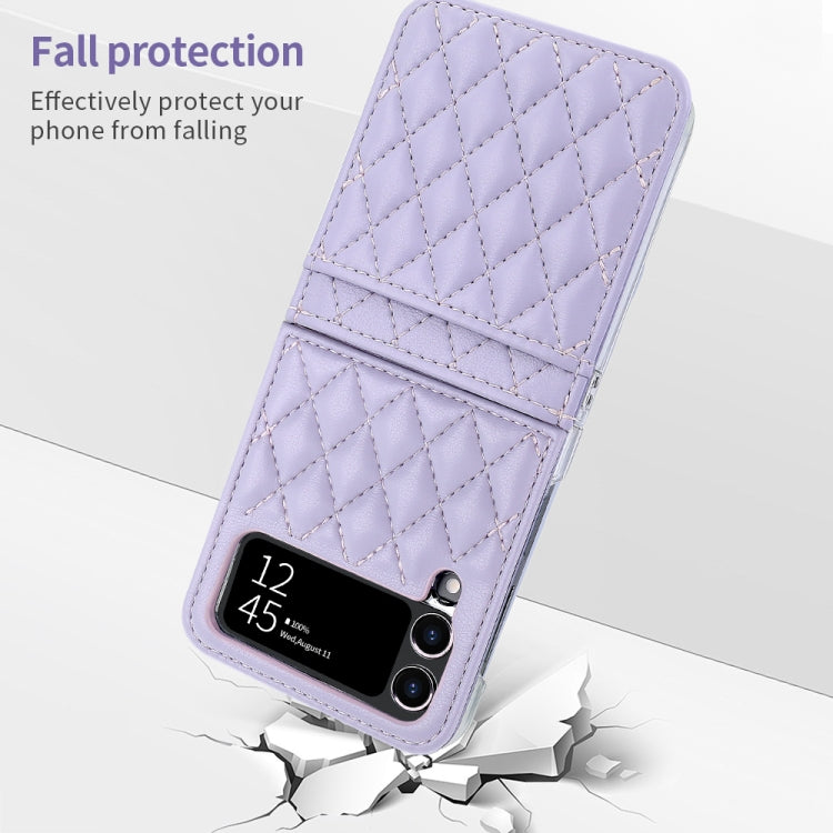 For Samsung Galaxy Z Flip4 VIETAO Rhombic Texture PU Card Slot Phone Case with Lanyard(Purple) - Galaxy Z Flip4 5G Cases by VIETAO | Online Shopping UK | buy2fix
