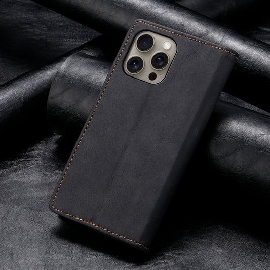 For iPhone 16 Pro Max Business Solid Color Magnetic RFID Leather Phone Case(Black) by buy2fix