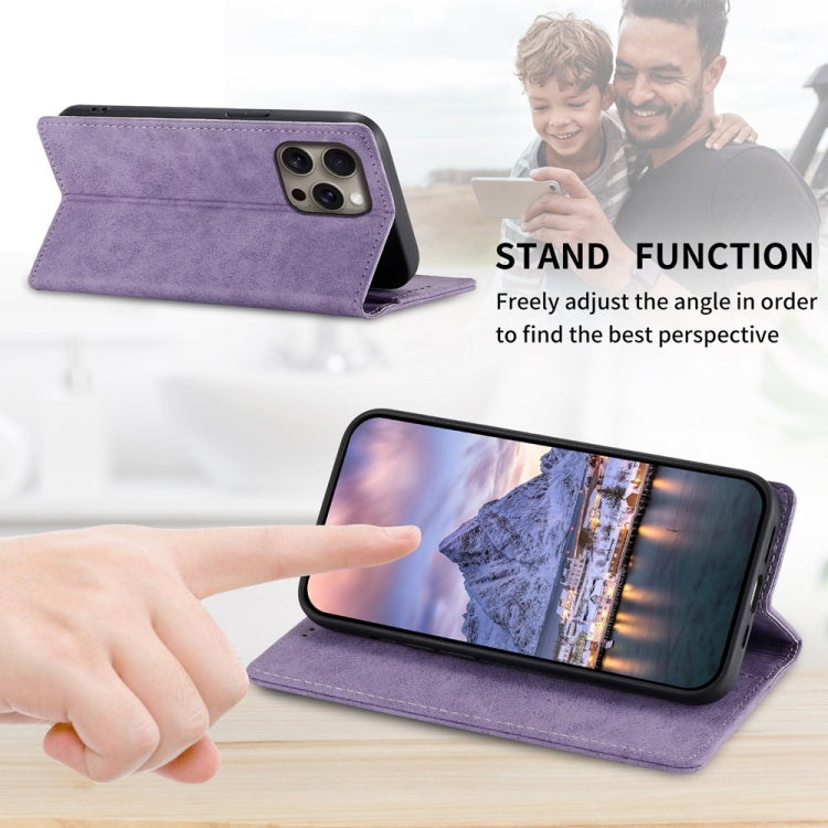 For iPhone 16 Pro Max Business Solid Color Magnetic RFID Leather Phone Case(Purple) by buy2fix