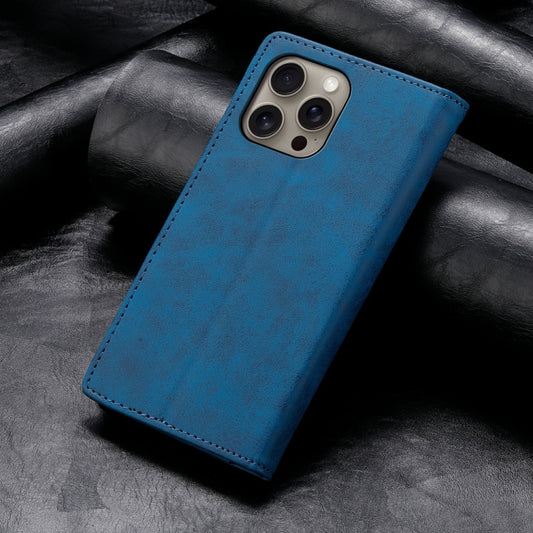 For iPhone 16 Pro Max Business Solid Color Magnetic RFID Leather Phone Case(Blue) by buy2fix