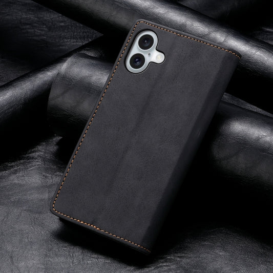 For iPhone 16 Plus Business Solid Color Magnetic RFID Leather Phone Case(Black) by buy2fix