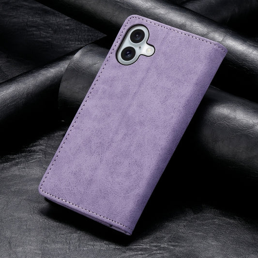 For iPhone 16 Plus Business Solid Color Magnetic RFID Leather Phone Case(Purple) by buy2fix