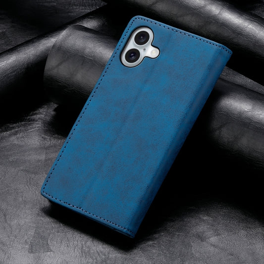 For iPhone 16 Plus Business Solid Color Magnetic RFID Leather Phone Case(Blue) by buy2fix