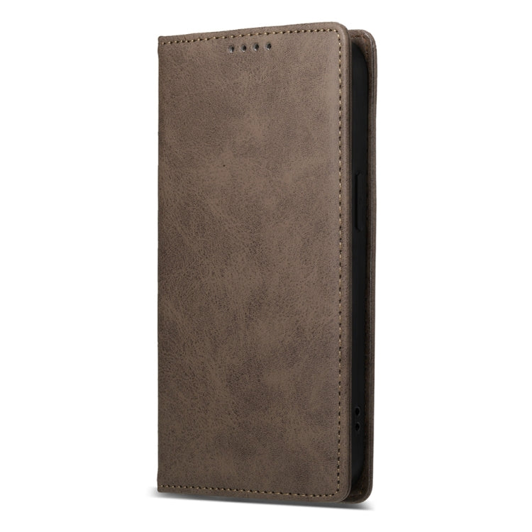 For iPhone 16e Business Solid Color Magnetic RFID Leather Phone Case(Brown) - iPhone 16e Cases by buy2fix | Online Shopping UK | buy2fix